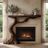 Wildercrest Sculpted Solid Wood Tree-Shaped Fireplace Mantel with Display Shelves Dark Walnut - Timberustic Tree-Shaped Fireplace Mantel with Display Shelves