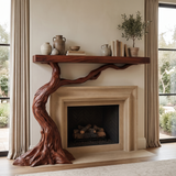 Wildercrest Sculpted Solid Wood Tree-Shaped Fireplace Mantel with Display Shelves Mahogany - Timberustic Tree-Shaped Fireplace Mantel with Display Shelves