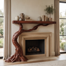 Wildercrest Sculpted Solid Wood Tree-Shaped Fireplace Mantel with Display Shelves Mahogany - Timberustic Tree-Shaped Fireplace Mantel with Display Shelves