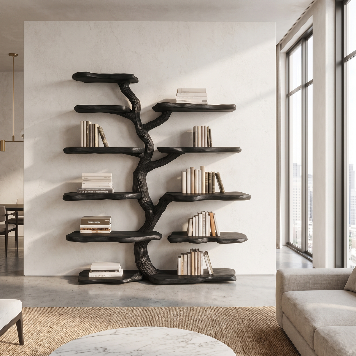 Wildgrove Live Edge Solid Wood Tree Bookshelf Black - Timberustic Tree Bookshelf