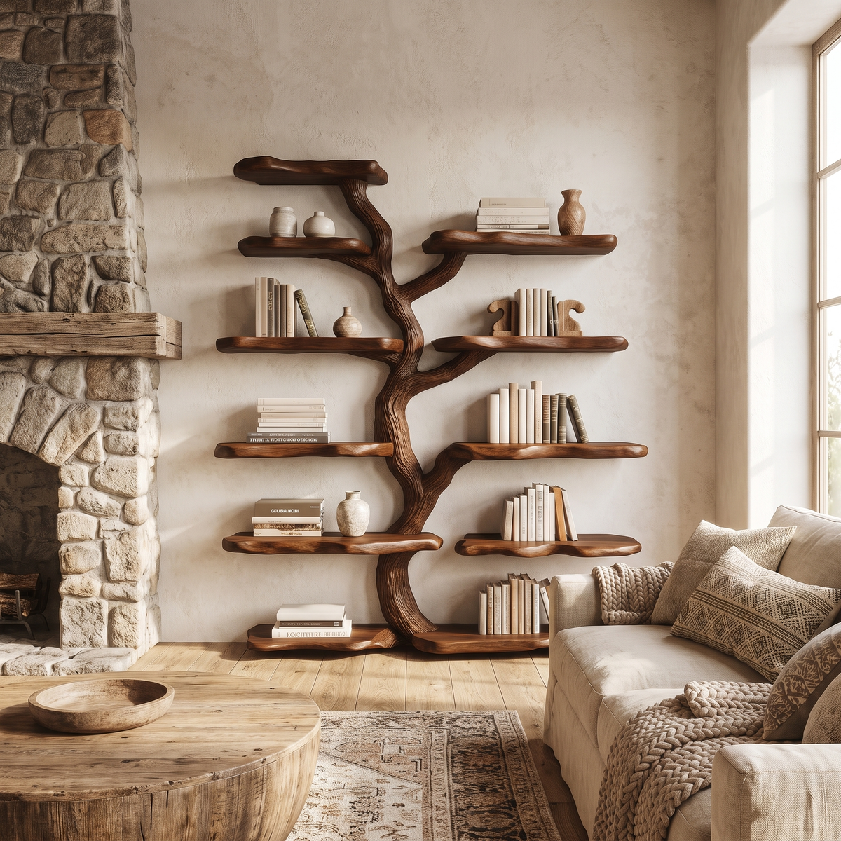 Wildgrove Live Edge Solid Wood Tree Bookshelf Dark Walnut - Timberustic Tree Bookshelf