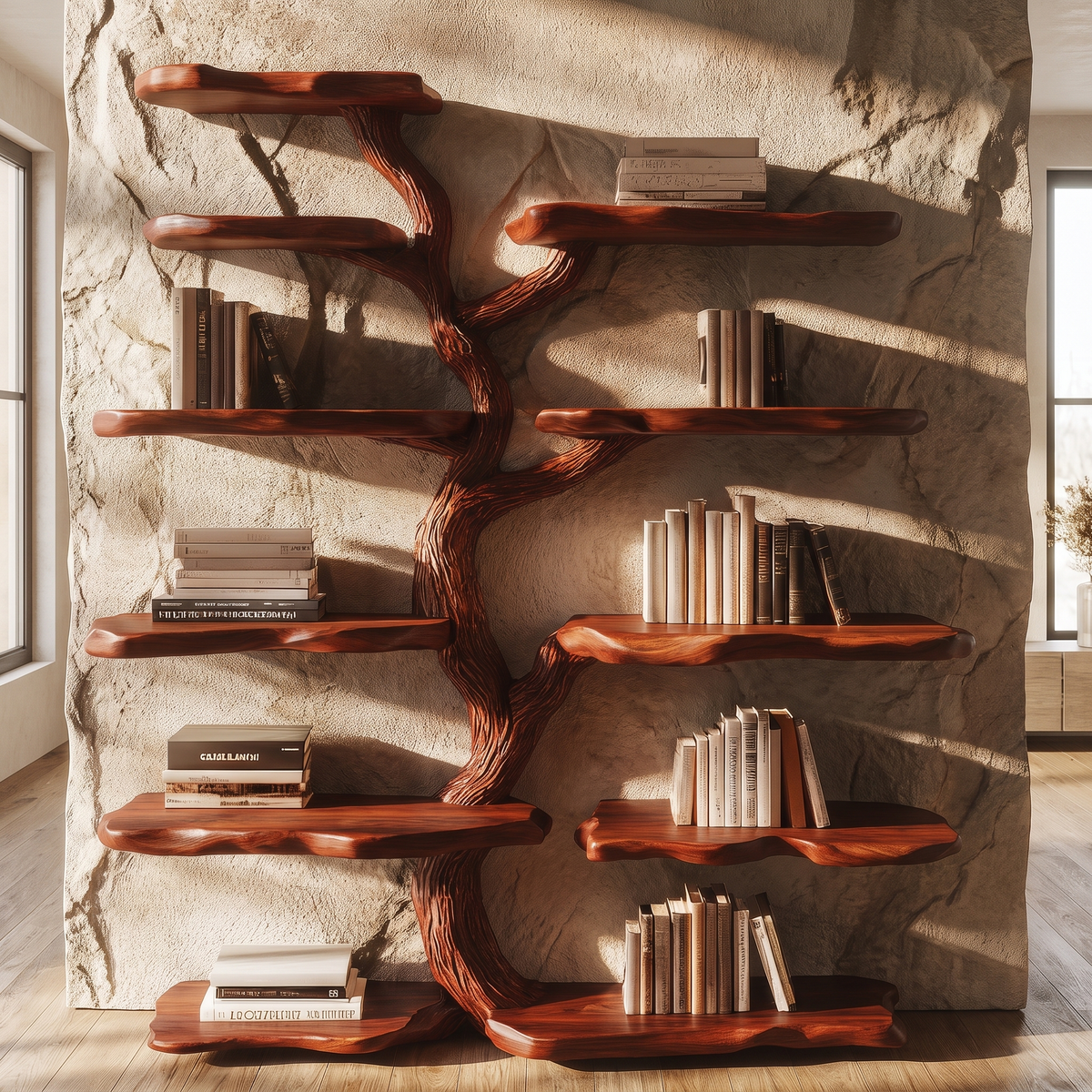 Wildgrove Live Edge Solid Wood Tree Bookshelf Mahogany - Timberustic Tree Bookshelf