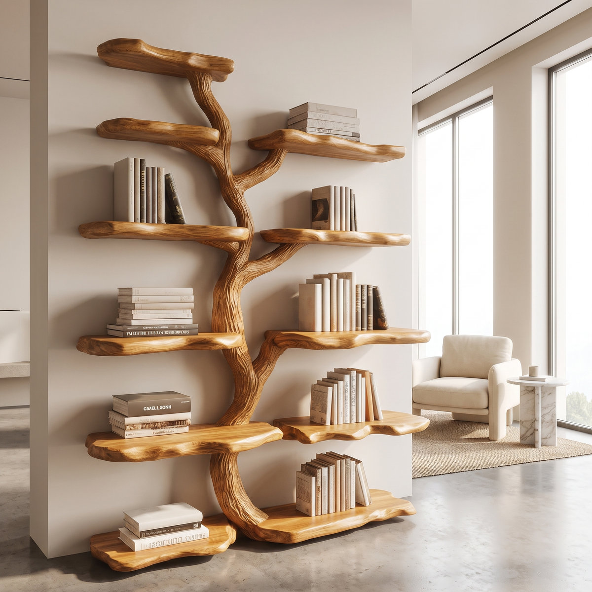Wildgrove Live Edge Solid Wood Tree Bookshelf Teak - Timberustic Tree Bookshelf