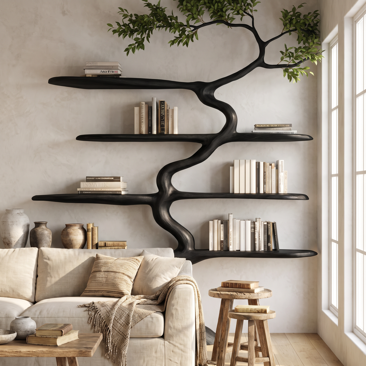 Windhollow Handcrafted Solid Wood Tree Bookshelf Black - Timberustic Tree Bookshelf