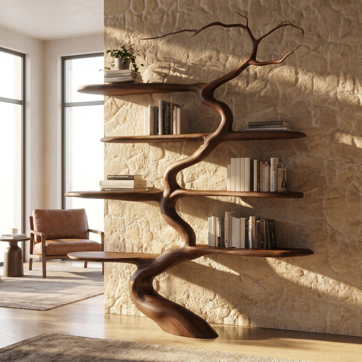 Windhollow Handcrafted Solid Wood Tree Bookshelf Dark Walnut - Timberustic Tree Bookshelf