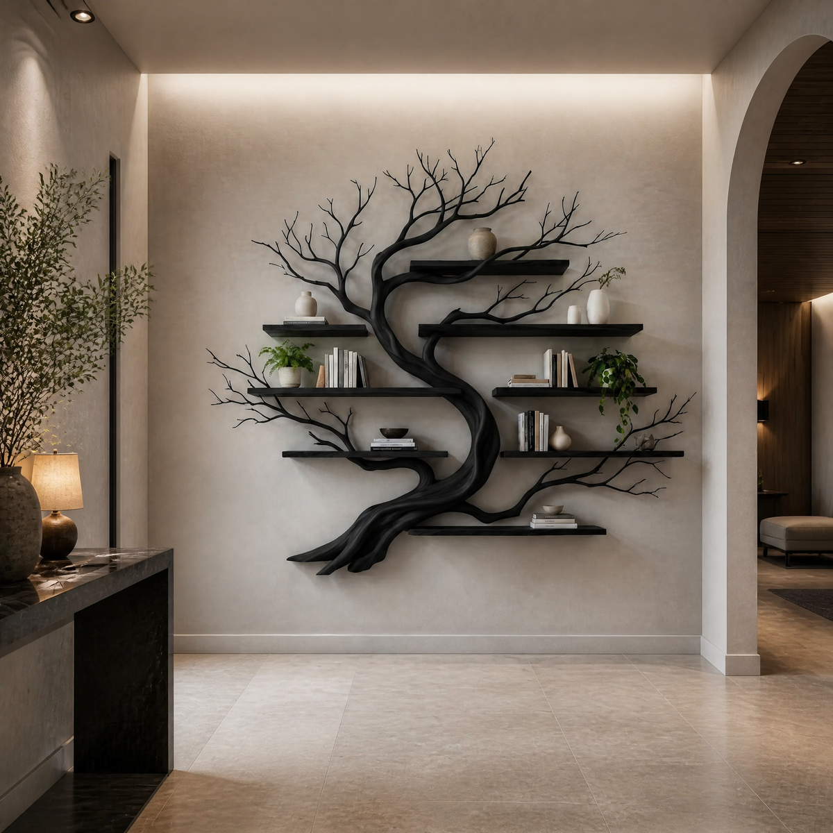 Windmere Handcrafted Solid Wood Floating Tree Bookshelf Black - Timberustic Floating Tree Bookshelf