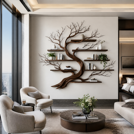 Windmere Handcrafted Solid Wood Floating Tree Bookshelf Dark Walnut - Timberustic Floating Tree Bookshelf