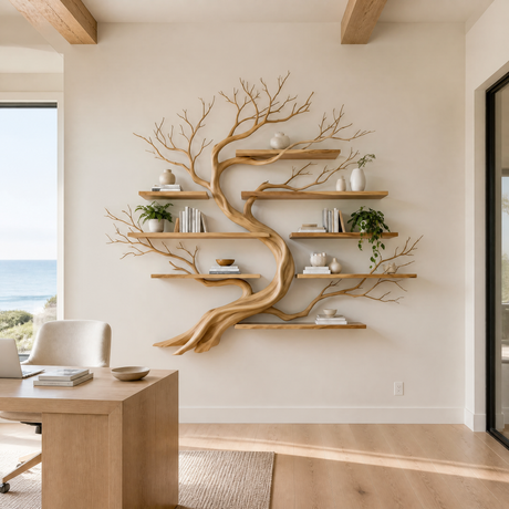 Windmere Handcrafted Solid Wood Floating Tree Bookshelf Natural Oak - Timberustic Floating Tree Bookshelf