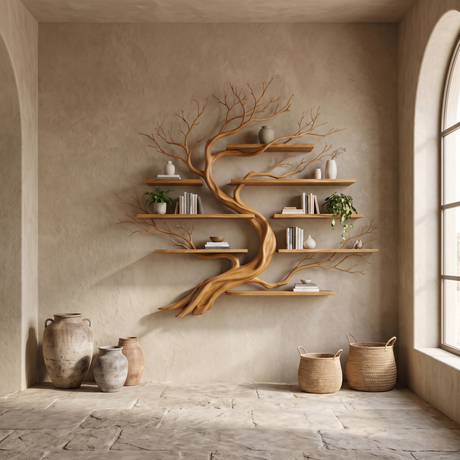 Windmere Handcrafted Solid Wood Floating Tree Bookshelf Teak - Timberustic Floating Tree Bookshelf