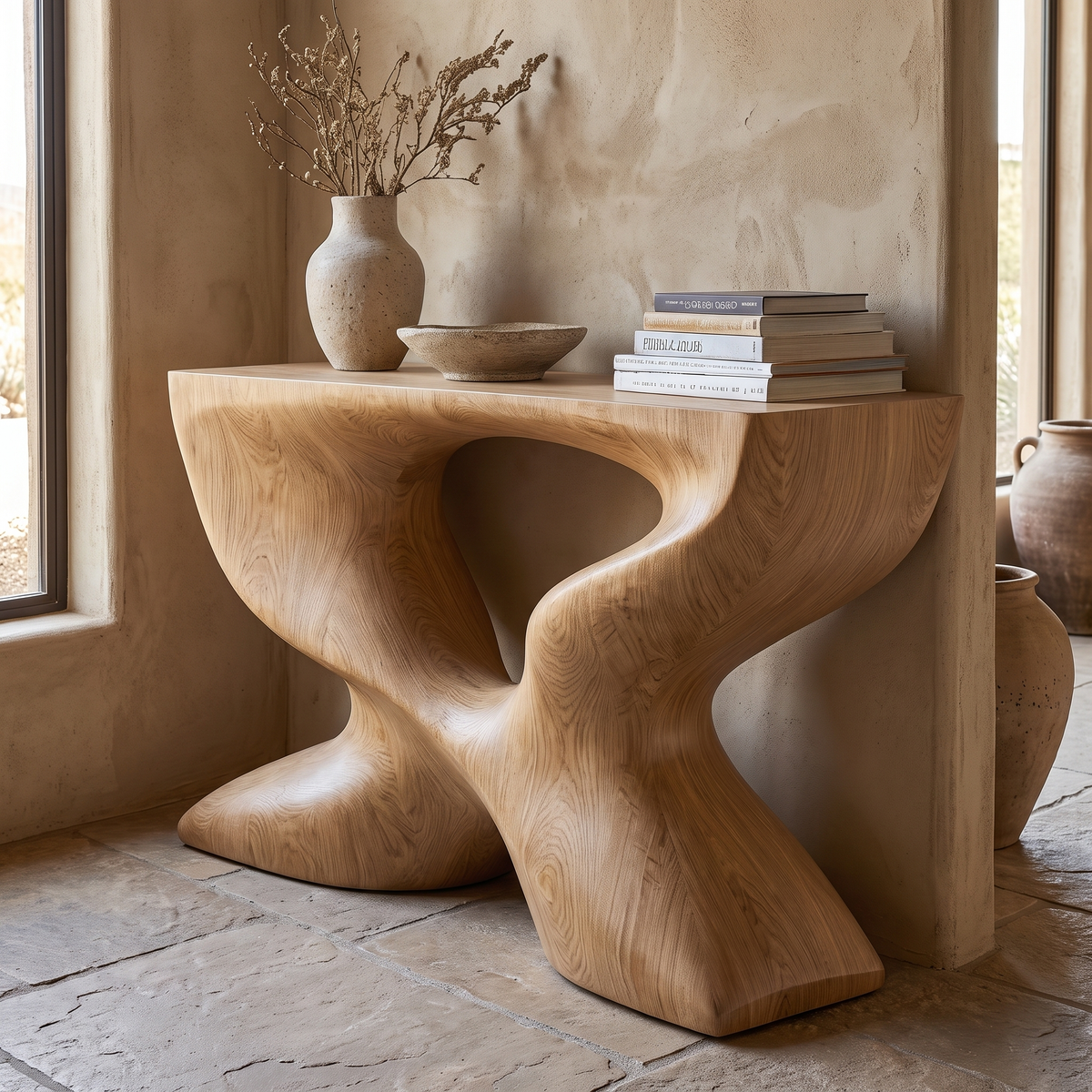 Xavoryn Sculpted Solid Wood Console Table Natural Oak - Timberustic Console Table