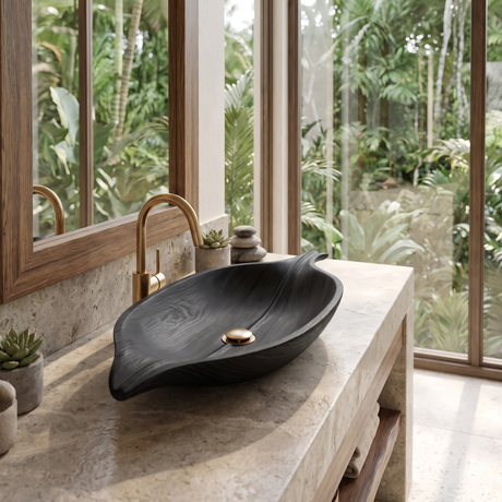 Zephyra Handcrafted Solid Wood Leaf Vessel Sink Black - Timberustic Vessel Sinks
