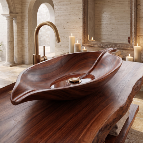 Zephyra Handcrafted Solid Wood Leaf Vessel Sink Mahogany - Timberustic Vessel Sinks