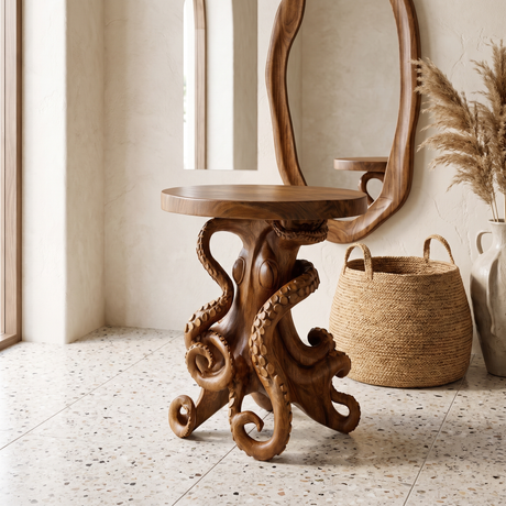 Zeravon Sculpted Solid Wood Pedestal Stand SPA782134 Brown - Timberustic Pedestal Stand