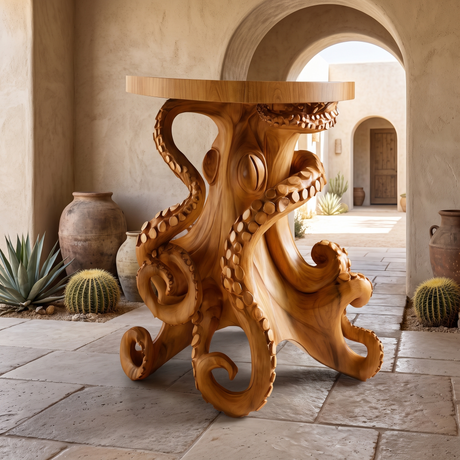 Zeravon Sculpted Solid Wood Pedestal Stand SPA782134 Teak - Timberustic Pedestal Stand