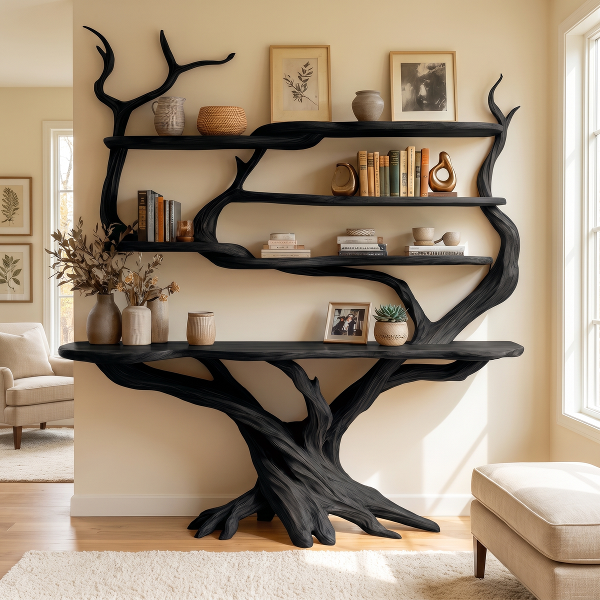 Zerith Sculpted Solid Wood Console Table with Shelves Black - Timberustic Console Table with Shelves