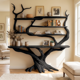 Zerith Sculpted Solid Wood Console Table with Shelves Black - Timberustic Console Table with Shelves