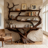 Zerith Sculpted Solid Wood Console Table with Shelves Dark Walnut - Timberustic Console Table with Shelves