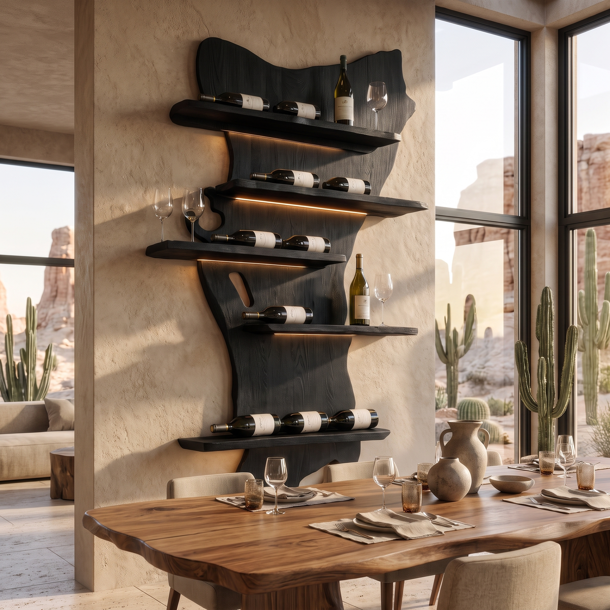 Zorvane Live Edge Solid Wood Floating Wine Shelf SPA345892 Black - Timberustic Floating Wine Shelf