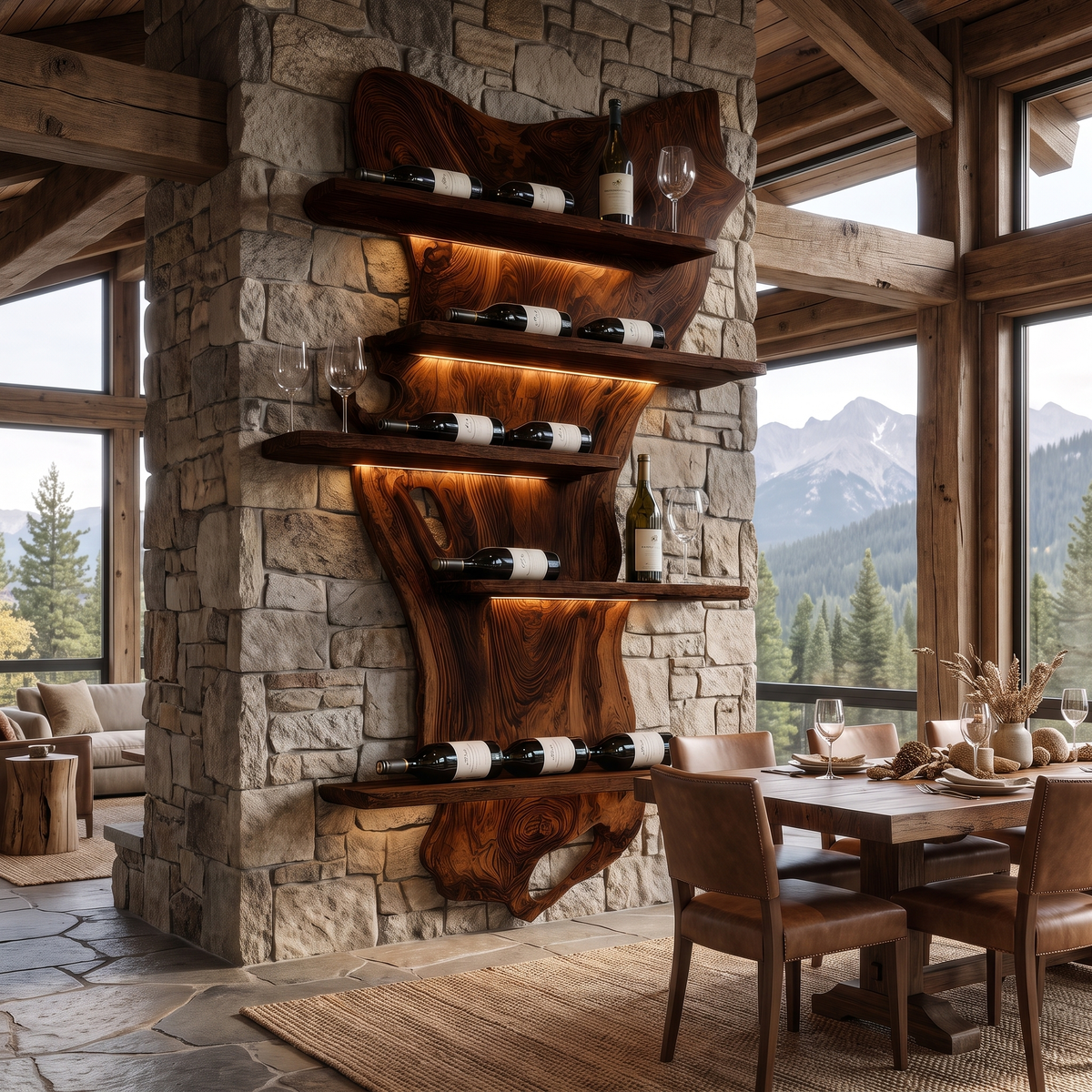 Zorvane Live Edge Solid Wood Floating Wine Shelf SPA345892 Dark Walnut - Timberustic Floating Wine Shelf