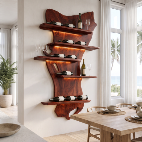 Zorvane Live Edge Solid Wood Floating Wine Shelf SPA345892 Mahogany - Timberustic Floating Wine Shelf