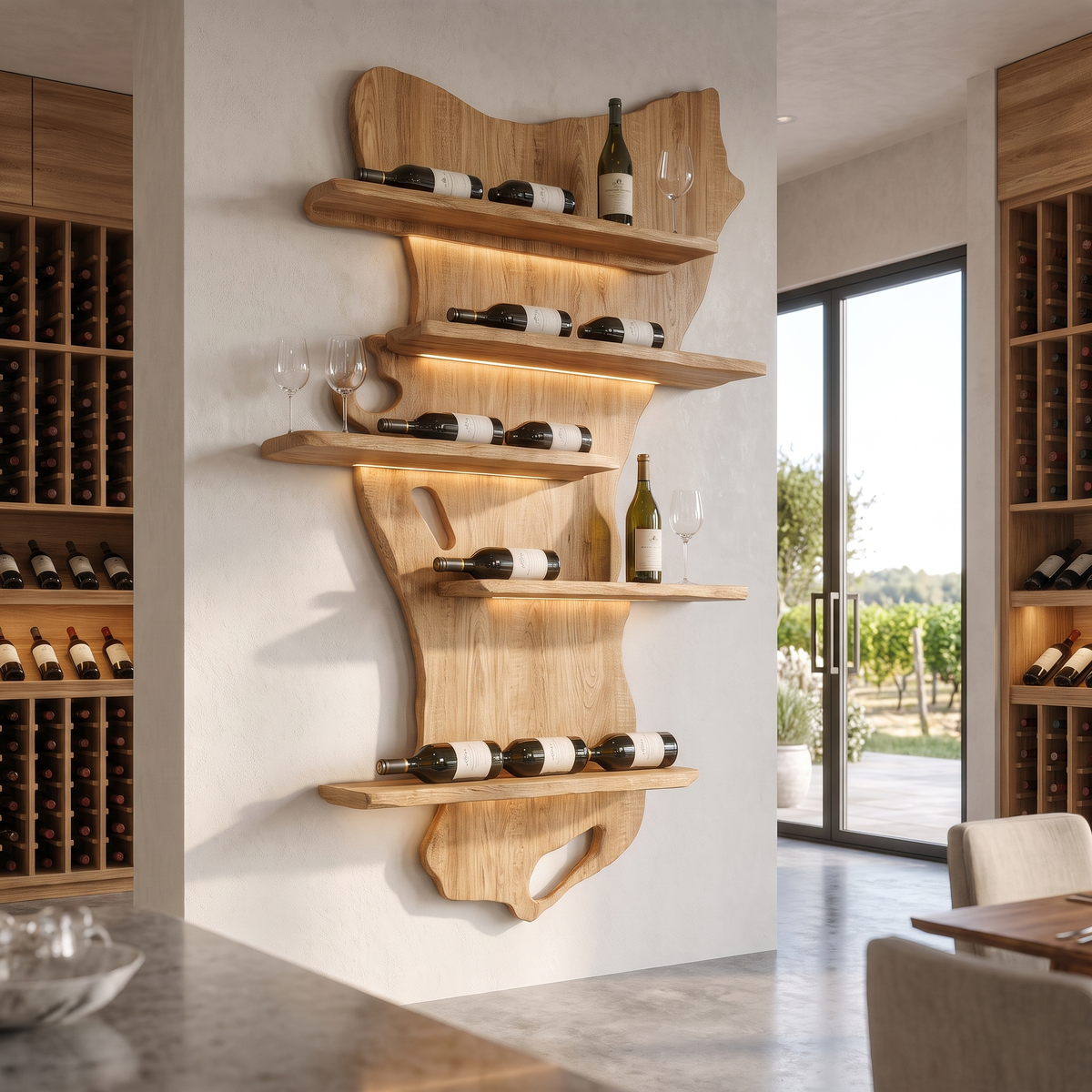 Zorvane Live Edge Solid Wood Floating Wine Shelf SPA345892 Natural Oak - Timberustic Floating Wine Shelf