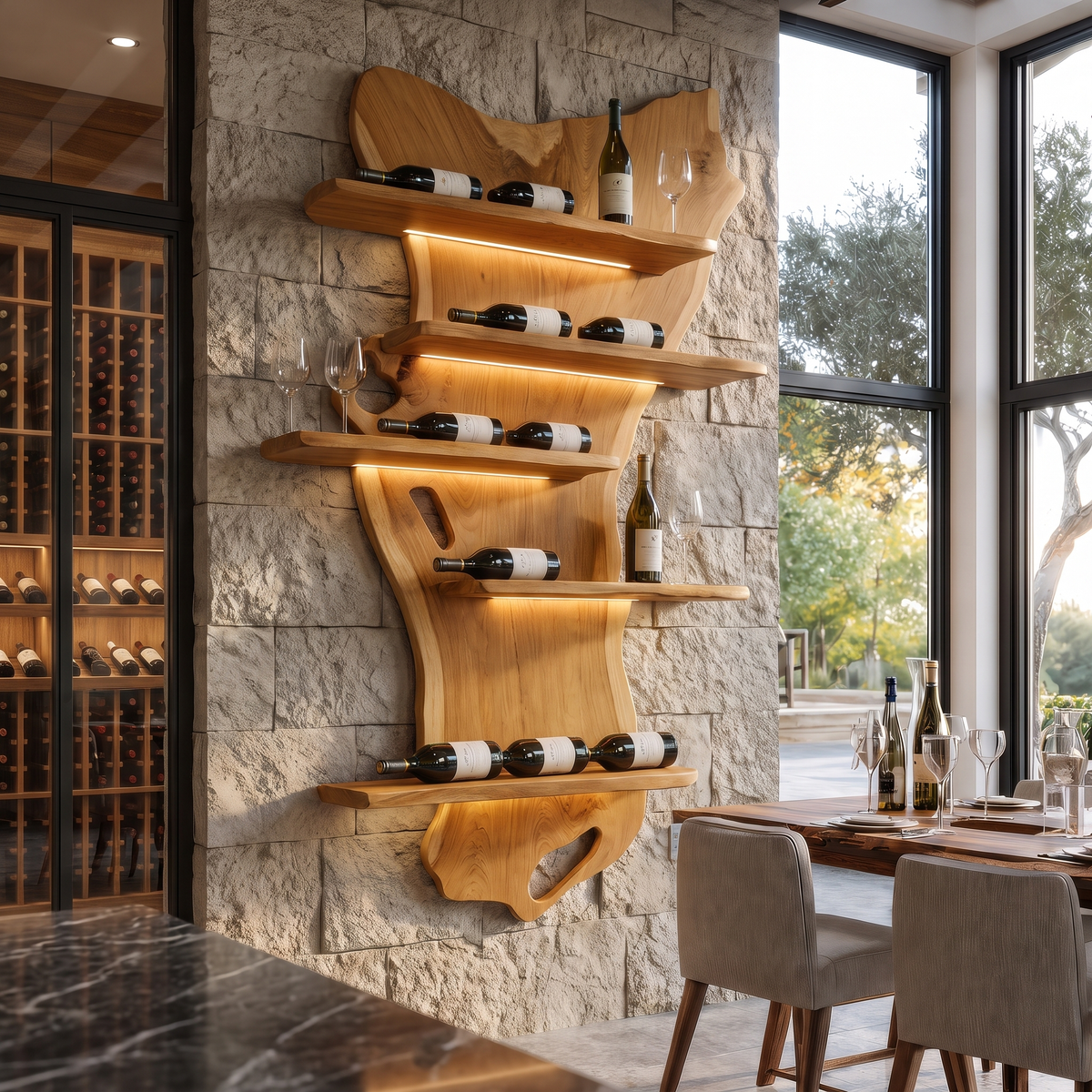 Zorvane Live Edge Solid Wood Floating Wine Shelf SPA345892 Teak - Timberustic Floating Wine Shelf