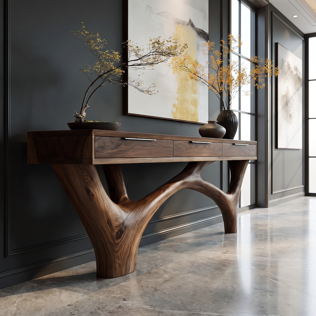 Zorvane Solid Wood Sculpted Console Table Brown - Timberustic Console Table