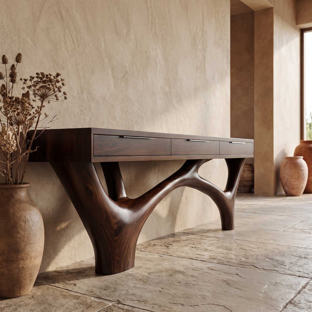 Zorvane Solid Wood Sculpted Console Table Dark Walnut - Timberustic Console Table