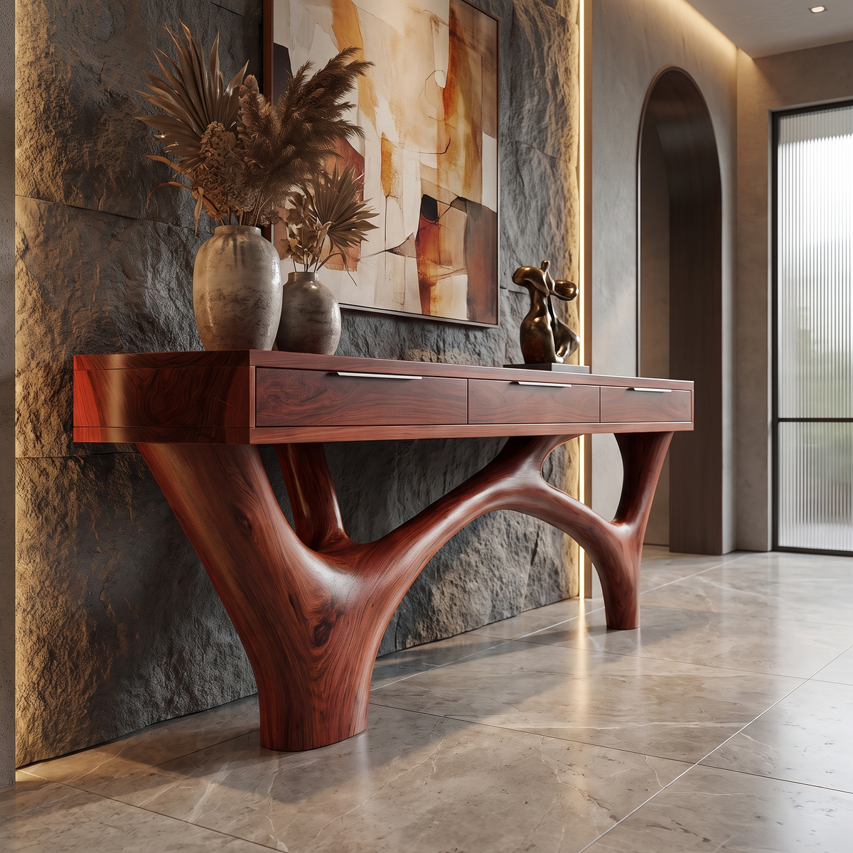 Zorvane Solid Wood Sculpted Console Table Mahogany - Timberustic Console Table