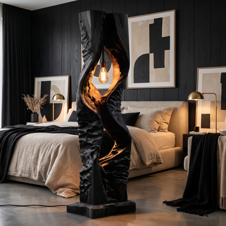 Zorveth Sculpted Solid Wood Floor Lamp Black - Timberustic Floor Lamp