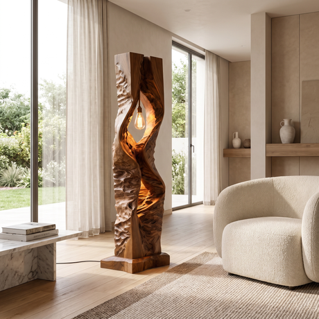 Zorveth Sculpted Solid Wood Floor Lamp Brown - Timberustic Floor Lamp