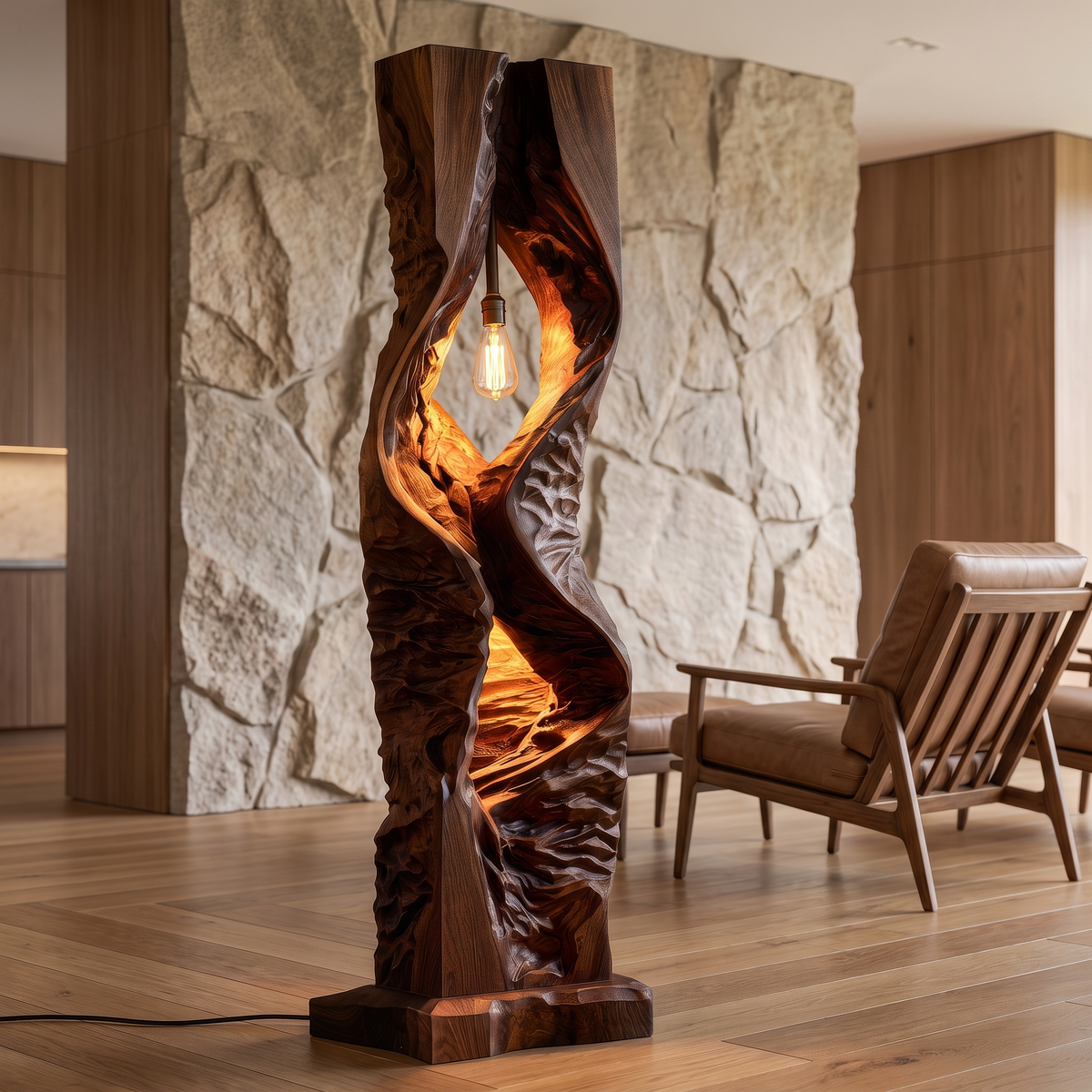 Zorveth Sculpted Solid Wood Floor Lamp Dark Walnut - Timberustic Floor Lamp