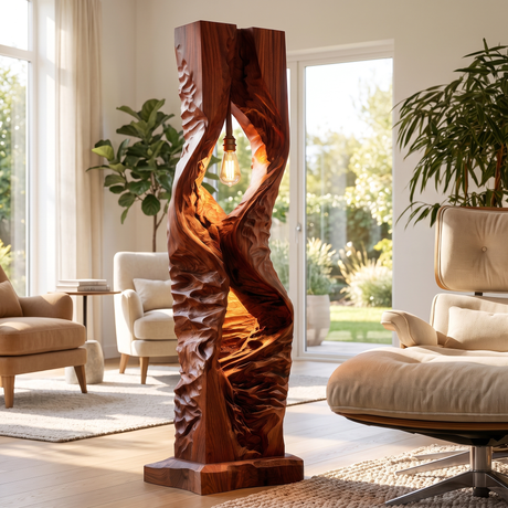 Zorveth Sculpted Solid Wood Floor Lamp Mahogany - Timberustic Floor Lamp