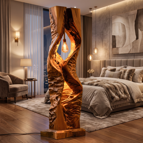 Zorveth Sculpted Solid Wood Floor Lamp Teak - Timberustic Floor Lamp