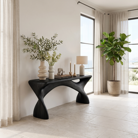 Zorvyn Sculpted Solid Wood Console Table Black - Timberustic Console Table