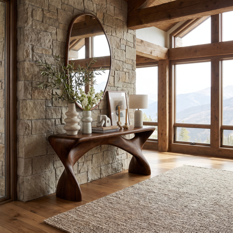 Zorvyn Sculpted Solid Wood Console Table Dark Walnut - Timberustic Console Table