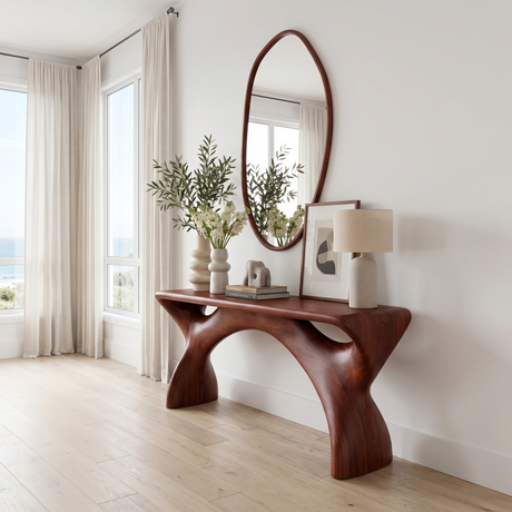 Zorvyn Sculpted Solid Wood Console Table Mahogany - Timberustic Console Table