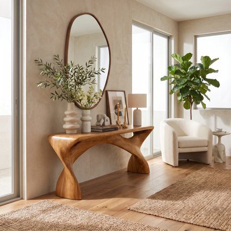 Zorvyn Sculpted Solid Wood Console Table Teak - Timberustic Console Table