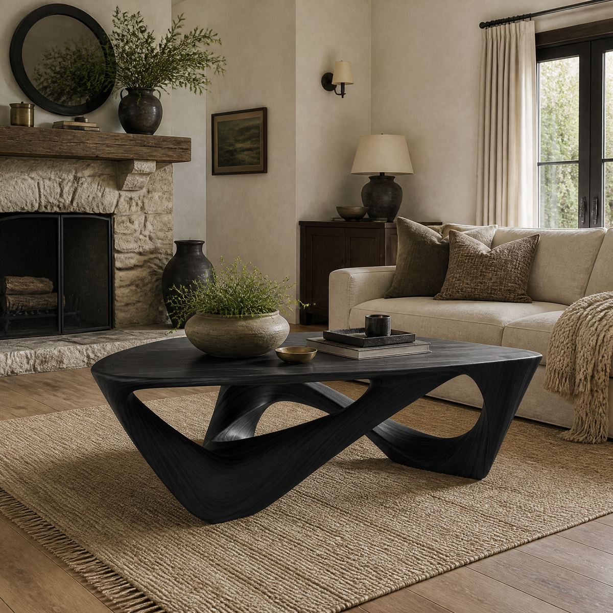 Zorynth Sculpted Solid Wood Coffee Table Black - Timberustic Coffee Table