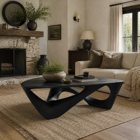 Zorynth Sculpted Solid Wood Coffee Table Black - Timberustic Coffee Table