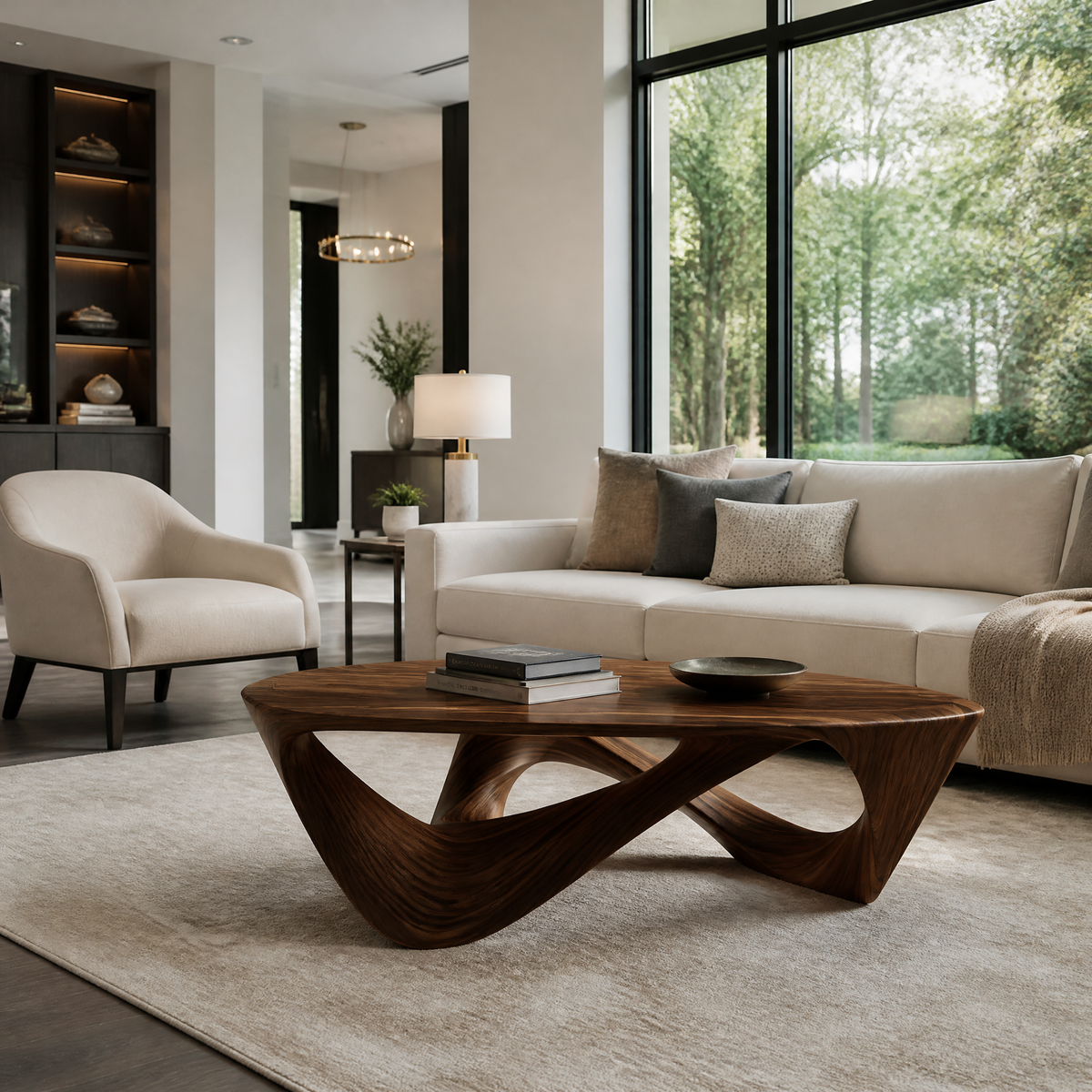 Zorynth Sculpted Solid Wood Coffee Table Dark Walnut - Timberustic Coffee Table