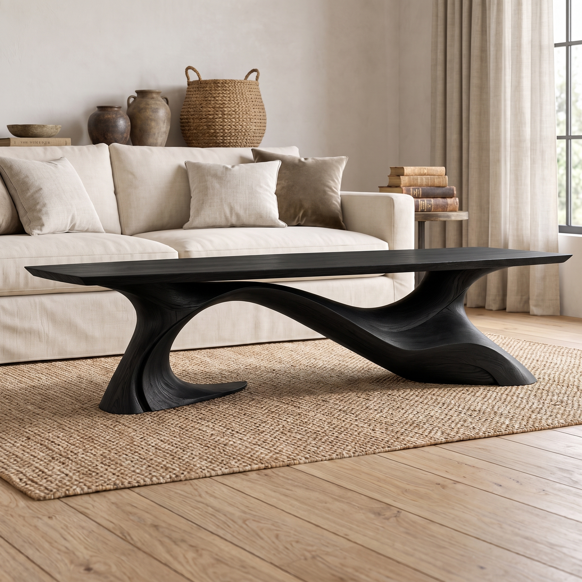 Aeladrin Flowing Sculpted-Base Handcrafted Coffee Table by Timberustic — Black finish