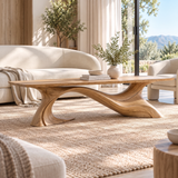 Aeladrin Flowing Sculpted-Base Handcrafted Coffee Table by Timberustic — Natural Oak finish