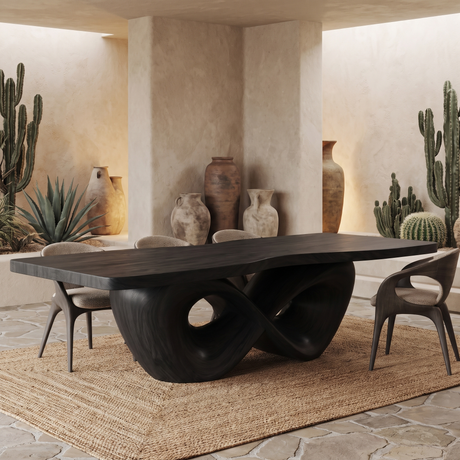 Aelalora Sculpted Infinity Base Handcrafted Dining Table Black - Timberustic Dining Table