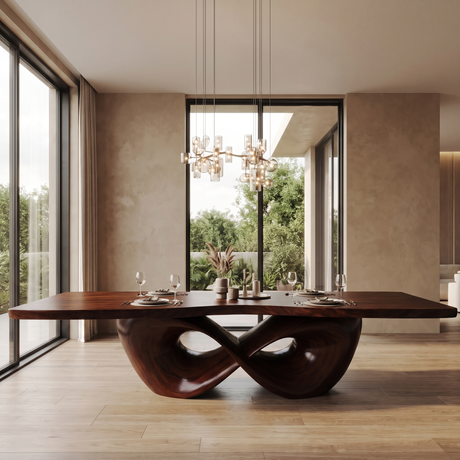 Aelalora Sculpted Infinity Base Handcrafted Dining Table Dark Walnut - Timberustic Dining Table