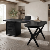 Aelarell Curved Return Handcrafted Desk With Drawers Black - Timberustic Desk With Drawers