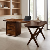 Aelarell Curved Return Handcrafted Desk With Drawers Dark Walnut - Timberustic Desk With Drawers