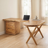 Aelarell Curved Return Handcrafted Desk With Drawers Natural Oak - Timberustic Desk With Drawers
