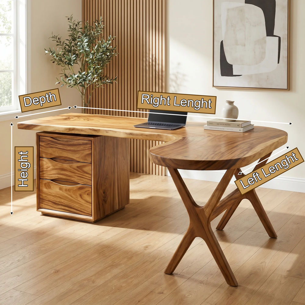 Aelarell Curved Return Handcrafted Desk With Drawers - Timberustic Desk With Drawers