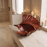 Aelarien Sculpted Fan Shell Handcrafted Vessel Sinks Mahogany - Timberustic Vessel Sinks